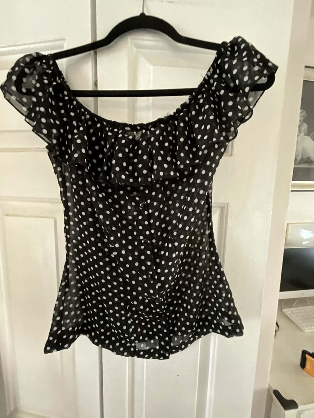 Lucky 13 The Guapa Women's Off The Shoulder Chiffon Polka Dot Blouse